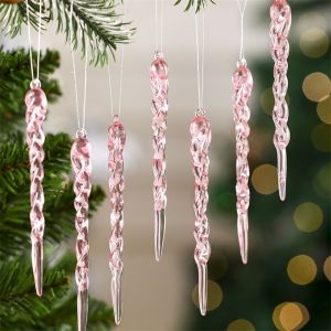 12/24Pcs Crystal Snowflake Clear Simulation Ice Pendants Xmas Tree Hanging Ornaments Winter Theme Party Christmas Decor