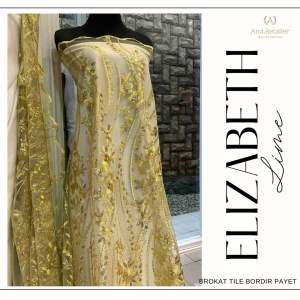 Bahan Kebaya Kain Brokat Tile Full Payet Elizabeth Warna Lime