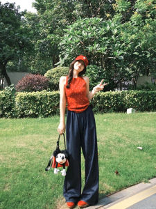 Red Dopa Wave Dot Knitted Vest Womens Sleeveless Backless Summer New Design Trendy Top Straight Cut Short Length Other Material