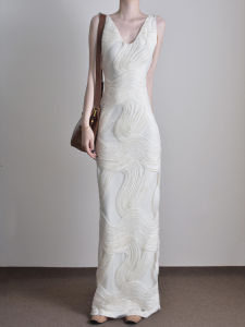 DANTING | Sleeveless V-Neck Slim Elegant Wrinkle Design Long Dress