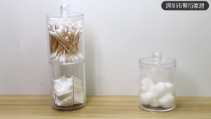 Bamboo Lid Acrylic Jars Multipurpose Organizer for Cotton Swabs Q-tips & Makeup