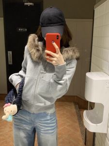 เสื้อแจ็คเก็ตฮู้ดขนหนาแบบถอดได้ ทรงหลวม ปกขนสัตว์ แขนยาว ปกขนสัตว์ ขนแกะ ขนสัตว์ ฤดูหนาว เสื้อคลุมกันหนาวแบบลำลองสำหรับผู้หญิง