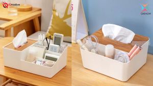Oxihom Tempat Tisu Rak Kosmetik Rak Make Up Stationary Rak Dapur Kotak Tissue Kayu Plastik