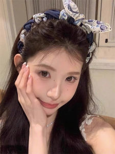 French Contrast Color Print Rabbit Ear Bow Knot Toothed Hairband Womens High Sensation Frizz Headband Alloy/Dipped Silver/Dipped Gold