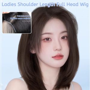 Ladies Shoulder Length Full Head Wig Straight Wigs Breathable Inner Mesh Synthetic Hair Party Full Wig Gift