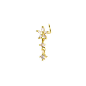 Surgical Steel L Bend Long Dangle Nose Ring CZ Butterfly Flower Nose Stud for Women 20G Nose Piercing Jewelry Fashion Trendy