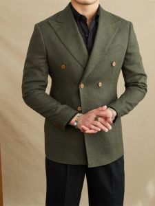 Light Breathable Linen Double Breasted Slim Fit Suit