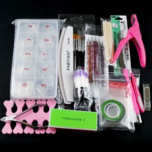 Nail Art Tool Full Set Nail Brushes Nail Clippers Painting Drawing Pen Nail Files DesignTool With 500 Pcs Fake Nails Nail Tips Full Half Cover French Transparent Natural False Nail