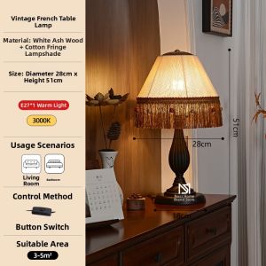 French Vintage & Retro Wooden Tassels Table Lamp