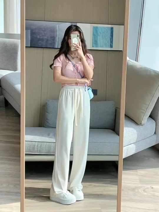 Tawii ice Silk Pants loose fit wide long pants with high waist for ...