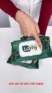TỔNG KHO THỦ ĐỨC_Thùng 10 gói khăn ướt Lamy gói 100 tờ không mùi dùng được cho trẻ sơ sinh