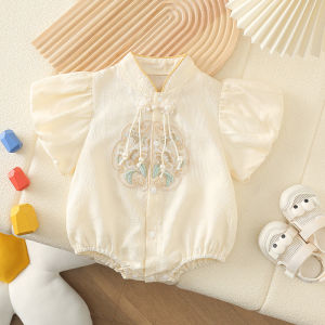 Chinese Style One Year Old Baby Girl Clothes Bubble Sleeve Bottom Covering Clothes Three-Quarter Length Pants Short Sleeve