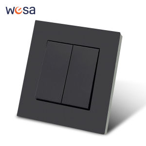 Black On/Off Spray Plastic Panel 2 Gang 1 Way Classic Wall Rocker Switch EU Standard AC Flame Retardant Button Light Switch Way