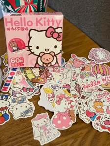 Sticker Gift Box 凯蒂猫卡通礼盒装贴纸 Set Pelekat Hadiah Comel DIY Hiasan Buku Skrap Hello Kitty Sticker Collection Scrapbook