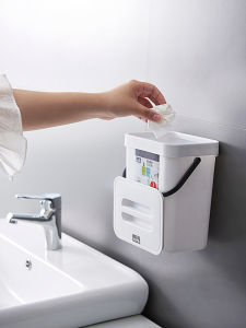 Kitchen Bathroom Wall-Mounted Trash Can Hanging Cabinet Door No Punching Cover Odor-Proof Garbage Can Square Plastic Storage Bin