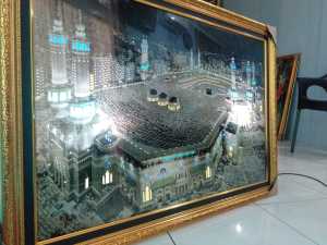 Hiasan dinding gambar Kota Mekkah nyala lampu Jumbo 103x73cm lampu nyala Poster Pajangan ruang tamu makkah madinah jumbo nyala lampu