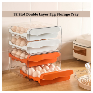 [Ready Stock] 32 Grid Transparent Double Layer Drawer Egg Tray Storage Box Container Egg Holder Stackable Large Capacity Fridge Organizer Refrigerator Kitchen Household Restaurant Kotak Simpan Telur Dapur Bakul Telur 鸡蛋收纳盒