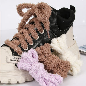 1 Pair Winter Fluffy Shoelaces - Thick Round Fur Laces for Snow Boots (Solid Color Warm Lace Strings)