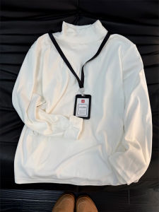 เสื้อยืดคอปกสูงครึ่งตัวสีขาวสำหรับผู้ชาย CleanFit ทรงสลิมฟิต แขนยาว ปกติ ขนแกะ ฤดูใบไม้ร่วง 2025 ฤดูใบไม้ผลิ