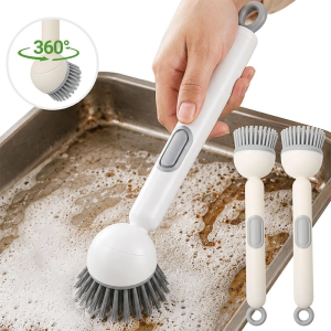 Refillable Liquid Storage Dishwashing Brush with Soap Dispenser / 360 Degree Rotating Head Long Handle Pot Cleaner / Hanging Design Multipurpose Kitchen Sink Cleaning Brush