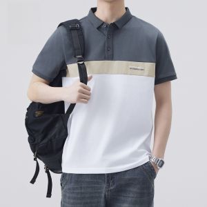 ROMON | Lomond Mens Patchwork Polo Shirt Summer Thin Ice Silk Breathable Short Sleeve T-Shirt Cool Color Block Half Sleeve Top