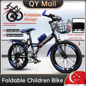 【QY Loca Mall】18-22Inch Variable Speed Foldable Bicycle Folding Bike For 6-18 Years Old Children Biyclce Folding Bicycle Mountain Bike School Student Kids Bike 6-Speed Kids Bicycle Adult Bicycle Non-slip Waterproof 儿童自行车 大人自行车 山地车
