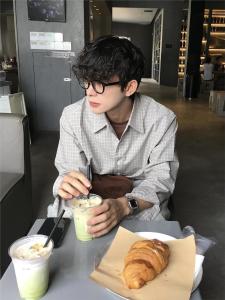 Cleanfit American Retro Grey Green Plaid Intellectual Mens Long Sleeve Shirt Versatile Checkered Outerwear Autumn Fashion