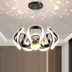 Dimming Remote Chandelier Starry Sky Lamp Living Room Bedroom Fixtures Energy-Saving Stars Pedant Light
