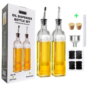 Bình Đựng Dầu Thủy Tinh Trong Suốt 500ml Vòi Rót Bằng Thép Không Gỉ Chống Rò Rỉ Dùng Cho Dầu Oliu Giấm Nước Tương - Hộp Đựng Nhà Bếp Thân Thiện Với Môi Trường