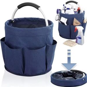 17L Large Foldable Storage Organizer Bag / with Multi Pockets and Handle / Thicken Oxford Bucket / Home Cleaning Tools Caddy / Picnic Garden Supply Basket