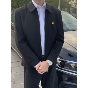 Young Mens Business Formal Jacket Administrative Style Cotton Denim Autumn Wear Youth Trend Loose Fit Iron-Free Embroidery