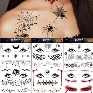 【🔥Halloween hot】Waterproof Halloween Temporary Tattoo Stickere Face Makeup Terror Spider Bloody Wound Scar Design DIY Fake Tattoo Sticker
