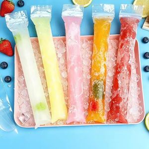 200Pcs DIY Ice Pop Bags Disposable Ice Popsicle Mold Transparent Food Grade for Yogurt Freezen Pops with Zip Sealing