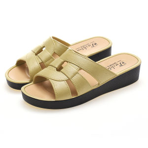 Womens Summer High Heel Slippers Anti-Slip Indoor Soft Bottom Comfortable Thick Heel Home Slippers for Middle-Aged And Elderly