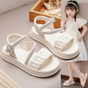 Giày Sandal Nữ Em Kiểu Dáng Công Chúa Mùa Hè Thời Trang Giày Đi Biển Cho Trẻ Em Cỡ Lớn Và Cỡ Trung Đế Bằng Vải PU