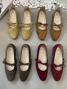 French Fairy Tale Style Ballet Flat Shoes with Butterfly Knot Mary Janes Womens Increased Height Grandmother Shoes Slip-On