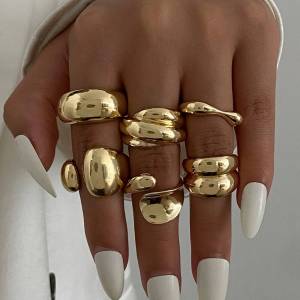 Ingemark 6Pcs/Set Classic Irregular Water Drop Open Rings for Women New Trend Punk Gold Color Geometric Ring Couple Jewelry Gift