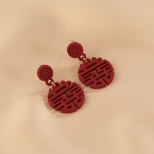 Floral Double Happiness Character Earrings Womens Fashion Exaggerated Festive Ear Jewelry for New Year Celebration