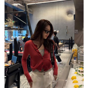 Áo Len Cardigan Dệt Kim Màu Đỏ Kiểu Pháp Chống Nắng Cho Nữ Mùa Thu Áo Khoác Ngoài Mỏng Áo Khoác Ngoài Áo Khoác Ngoài