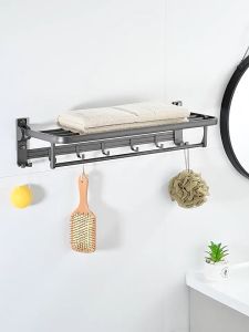 【SG STOCK】Mesh Basket Towel Rack Free Punch Space Aluminum Toilet Towel Bar Storage Holders Bathroom Towel Rack Set