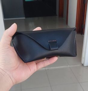 Bao Da Đựng Mắt Kính Da Bò (Da Thật) Nút Nan Châm - da Thủ Công Handmade V2