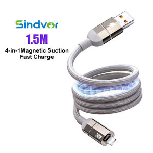 4In1 Magnetic Fast Charging 240W USB Type C to For iOS Cable Coiled Magnetic Multi-function Mobile Phone Cable Coiled for iPhone