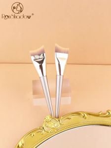 RANSHADOW 2pcs Ultra-Thin Crescent-Shaped Foundation Brushes - Nylon Bristles ABS Handle - Professional Concealing Non-Cakey E
