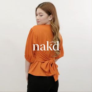 NAKD FASHION CRESSIDA NEOPRENE PUFF SLEEVE V NECK CASUAL OFFICE DAILY WOMEN BLOUSE TOP 1791