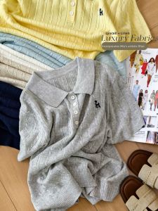 XIAOER | Áo Len Polo Cổ Sơ Mi Thêu Tencel Linen