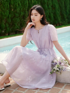 XIANGYING | Đầm Nghỉ Dưỡng Mẫu Mới Có Túi Bóng Và Dây Kéo Dài In Hình Cây Cỏ