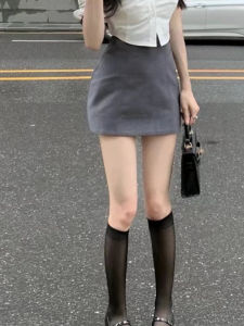 กระโปรงสั้นเอวสูงทรงเอสีเทาสำหรับผู้หญิงไซส์ใหญ่ ฤดูใบไม้ผลิและฤดูร้อน กระโปรงสั้นเซ็กซี่เข้ารูปสีเทา กระโปรงสั้นทรงเอเอวสูง