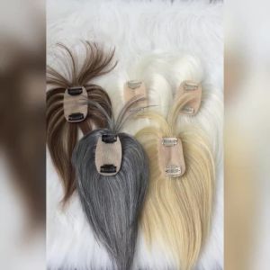 Mái Tóc Giả Đỉnh Đầu Màu Nâu Đen Tự Nhiên Điểm Sáng Vàng Hoe Có Mái Kích Thước 5x9cm Kẹp Cài Dành Cho Nữ Tóc Thẳng Remy.