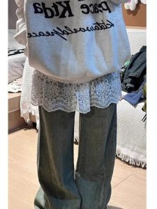 Váy Ngắn Chữ a Xếp Nếp Ren Cạp Cao Mùa Thu 2024 Phong Cách Hàn Quốc Không Có Lớp Lót Bằng Polyester