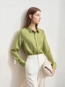 AMII | Sleek Professional Style French Plain Satin Fashionable Slimming Women Shirt